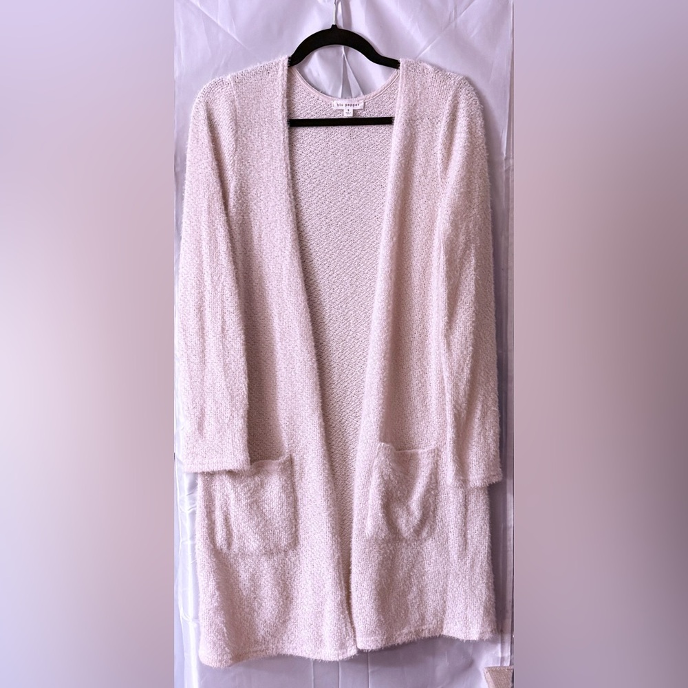 Blu Pepper Cardigan Open Design Midi Length Pockets Soft EUC